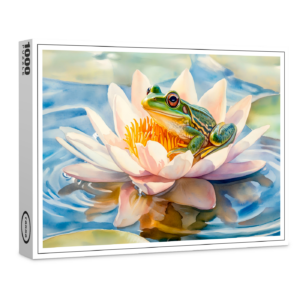 raxxa Premium-Puzzle: Frog in water lily blossom watercolor painting