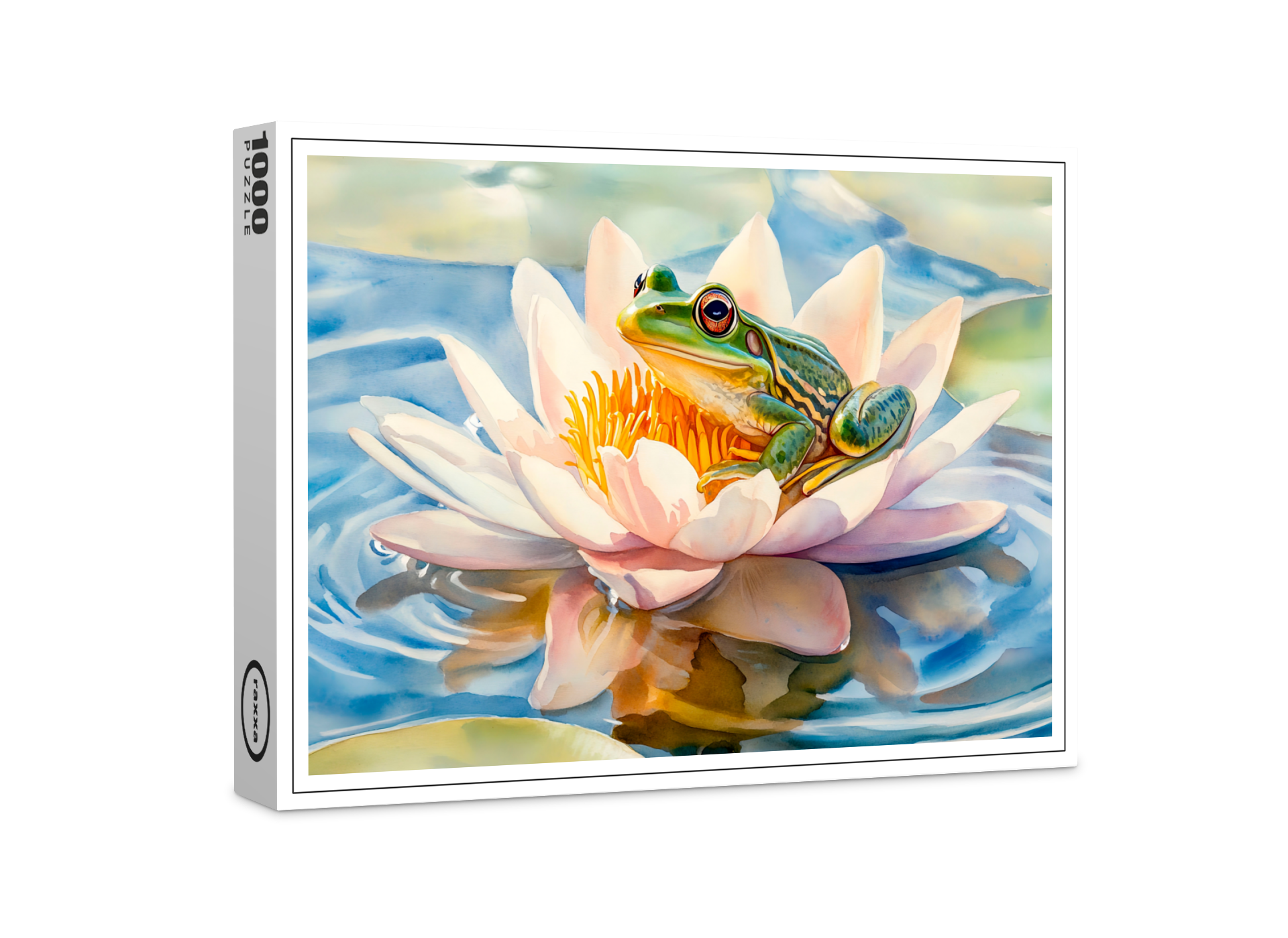raxxa Premium-Puzzle: Frog in water lily blossom watercolor painting