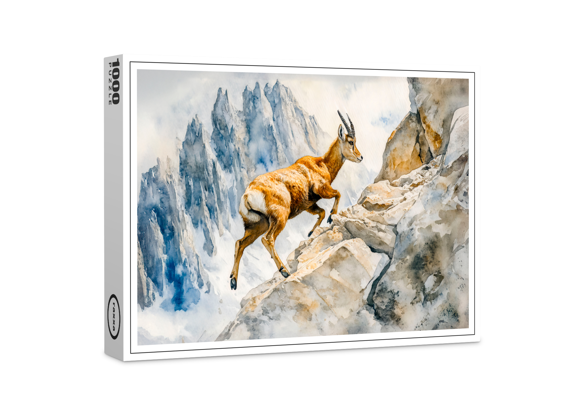 raxxa Premium-Puzzle: Ibex in the Alps watercolor painting