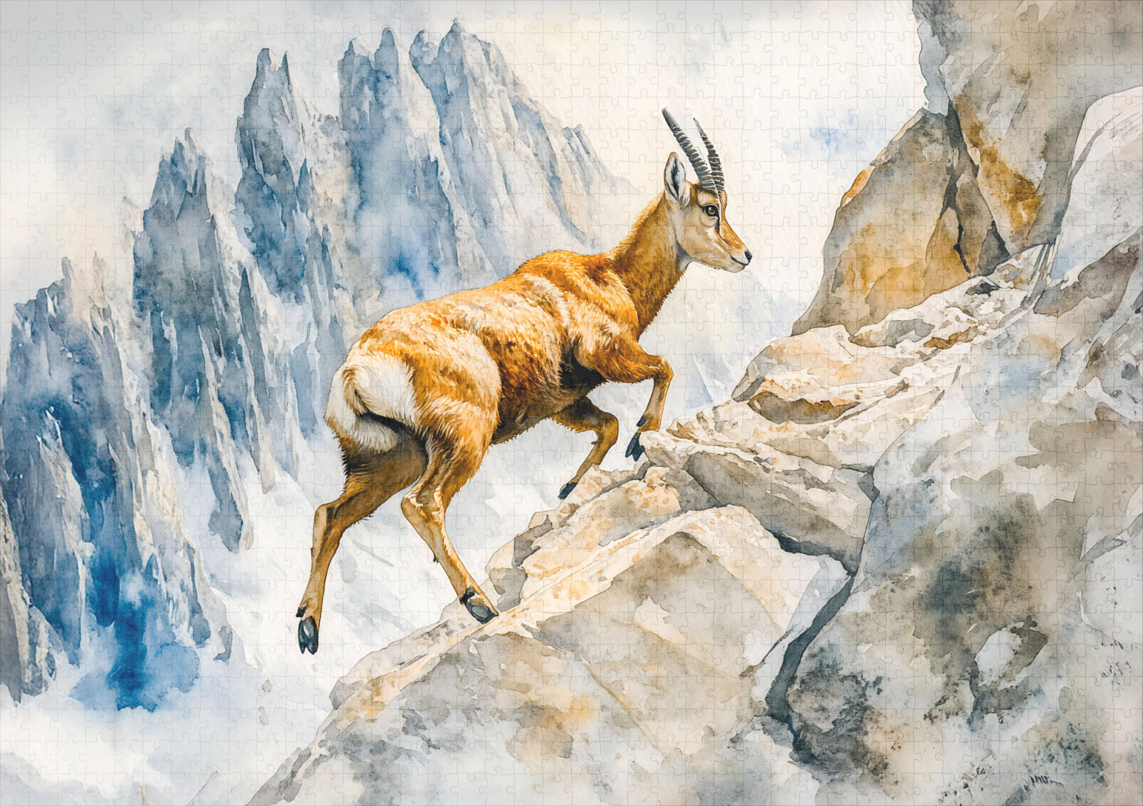 raxxa Premium-Puzzle: Ibex in the Alps watercolor painting – Bild 2