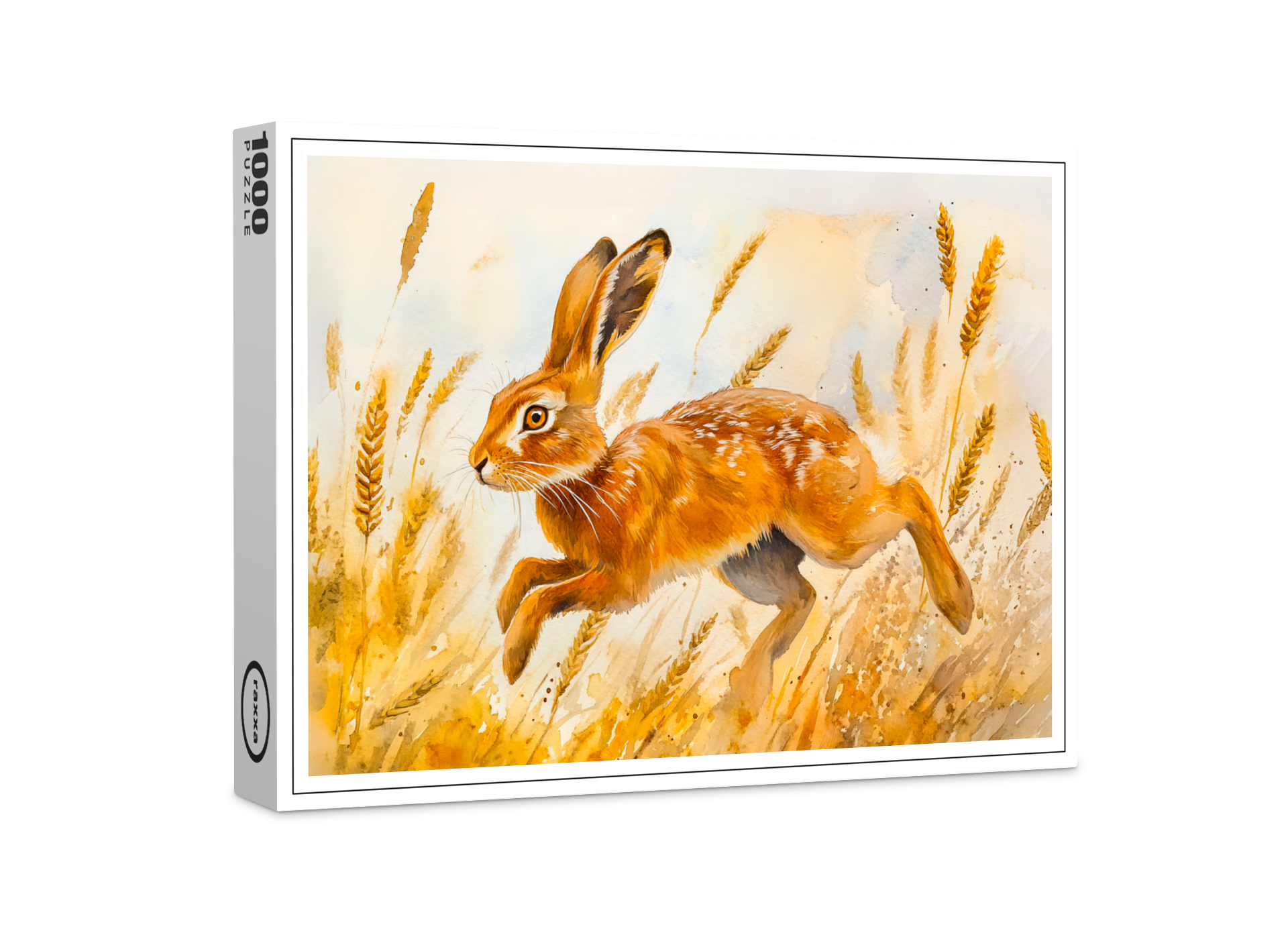 raxxa Premium-Puzzle: Hare in a cornfield watercolor painting