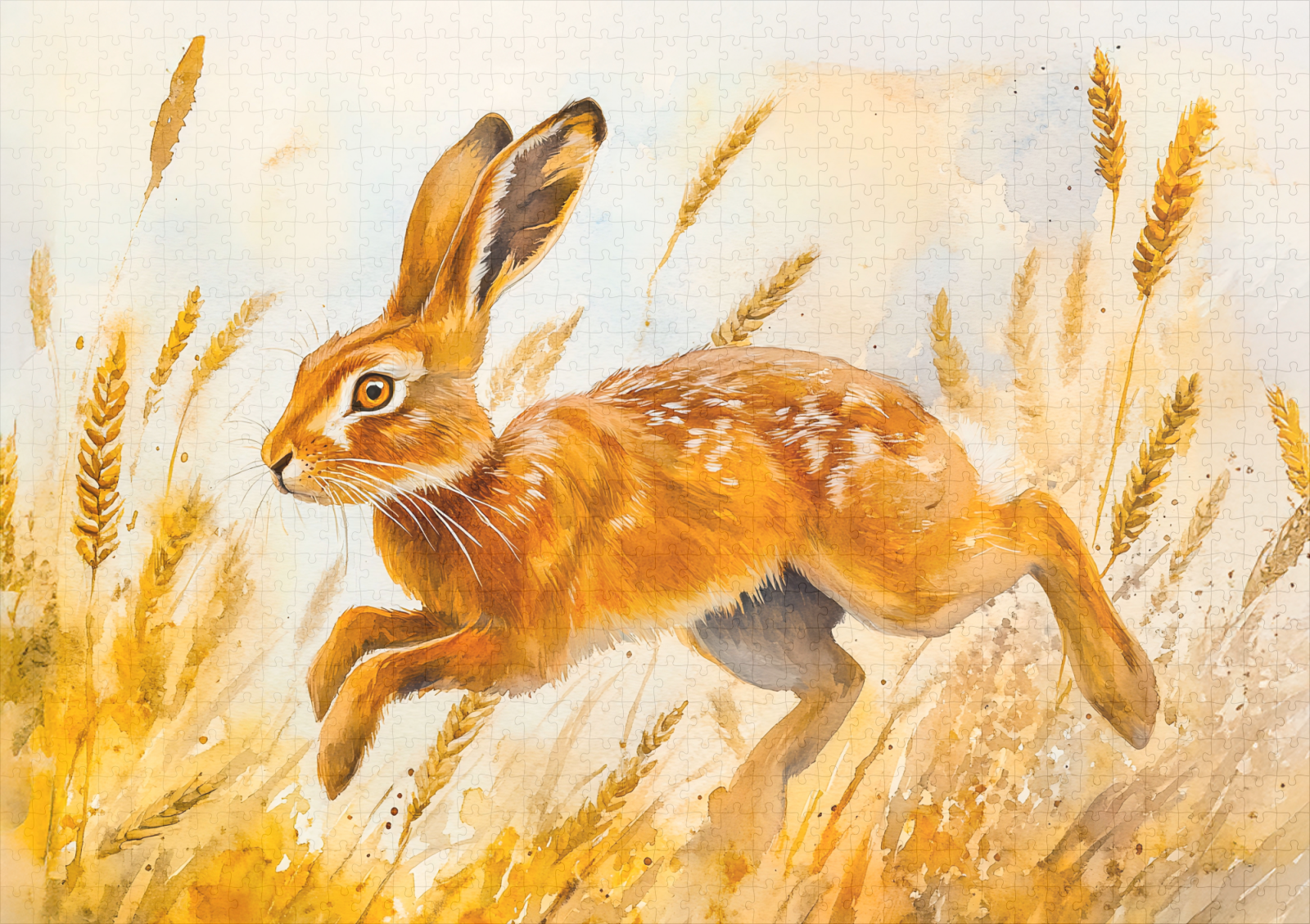 raxxa Premium-Puzzle: Hare in a cornfield watercolor painting – Bild 2