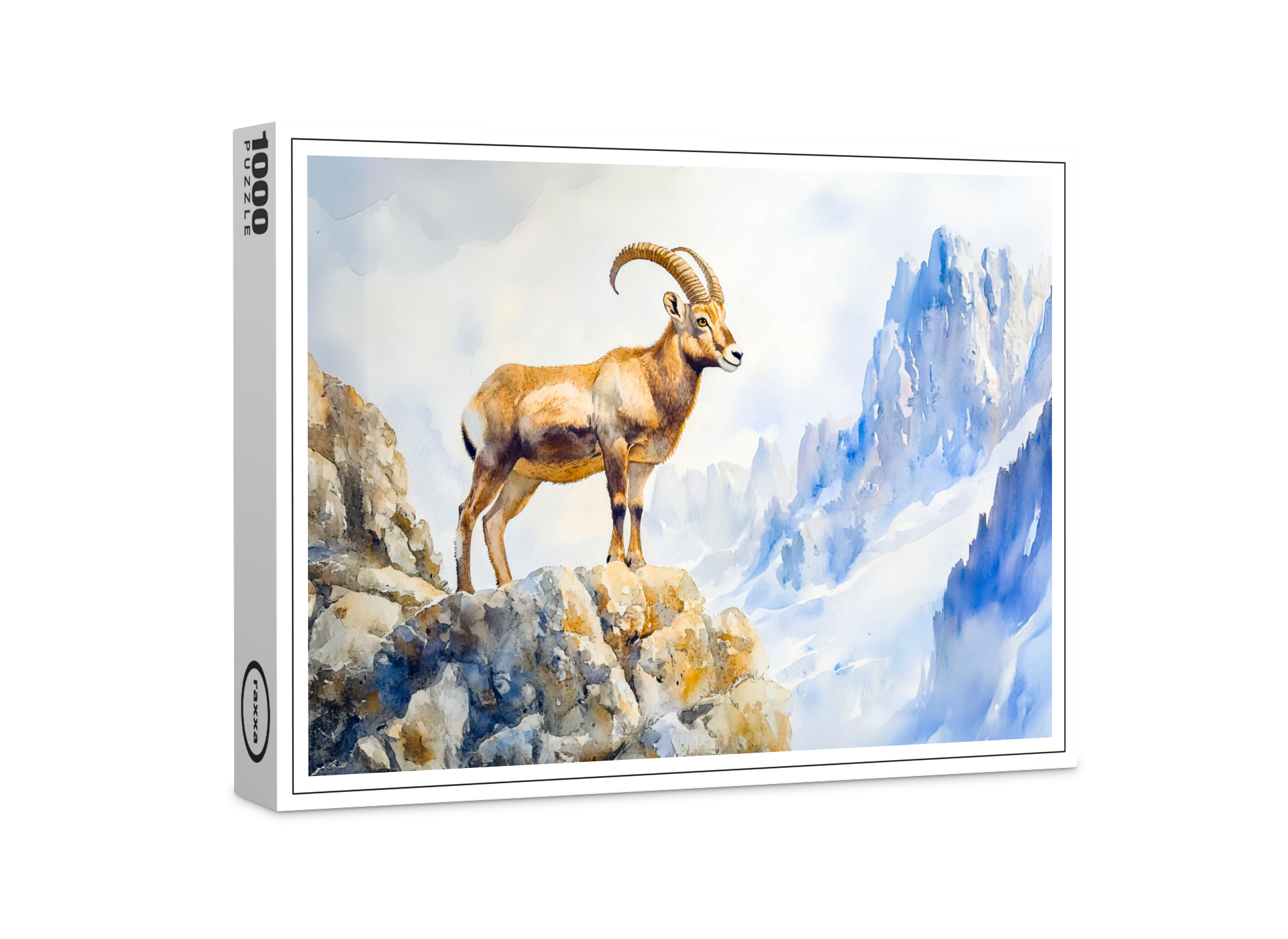 raxxa Premium-Puzzle: Ibex in the Alps watercolor painting
