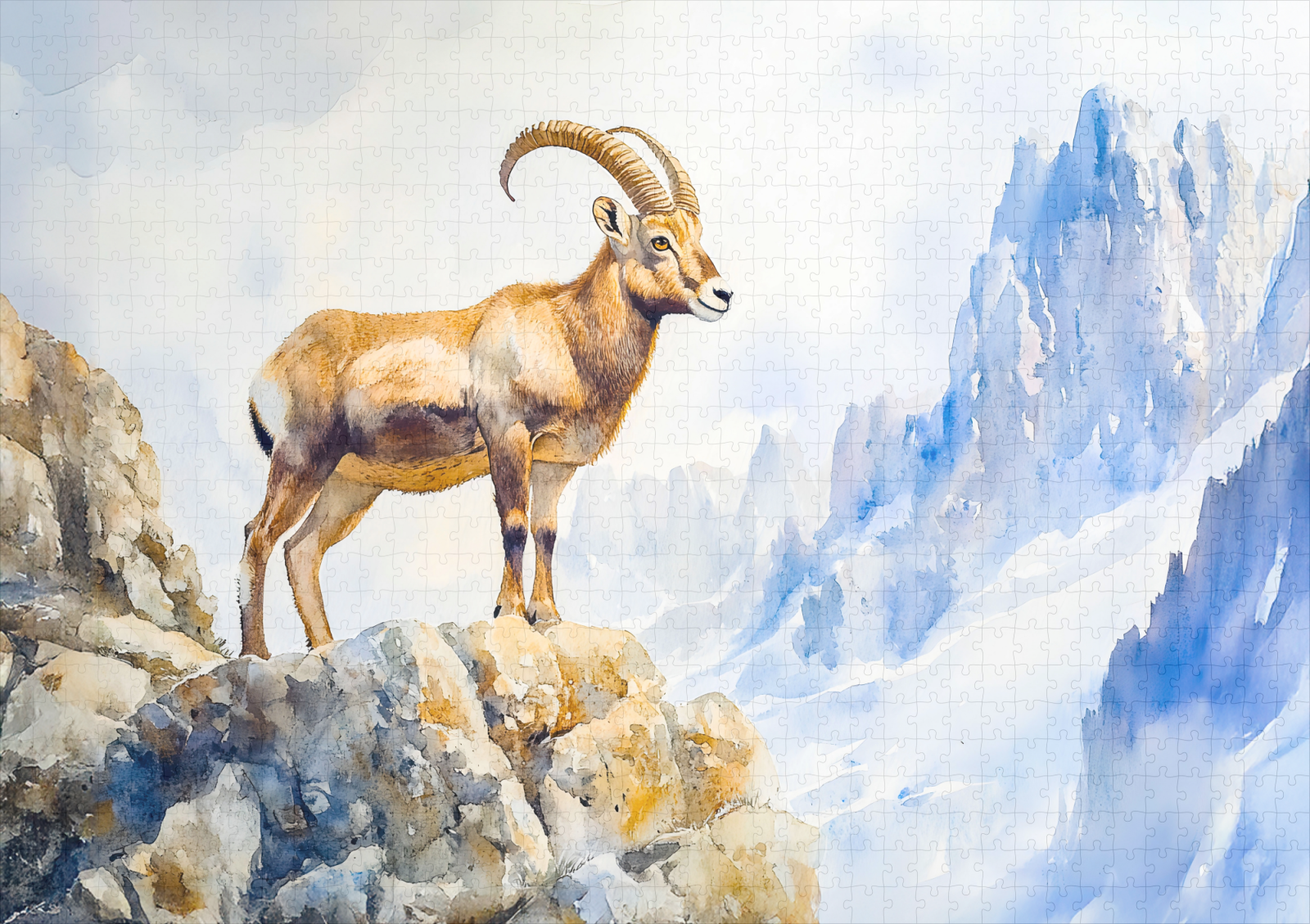 raxxa Premium-Puzzle: Ibex in the Alps watercolor painting - immagine 2