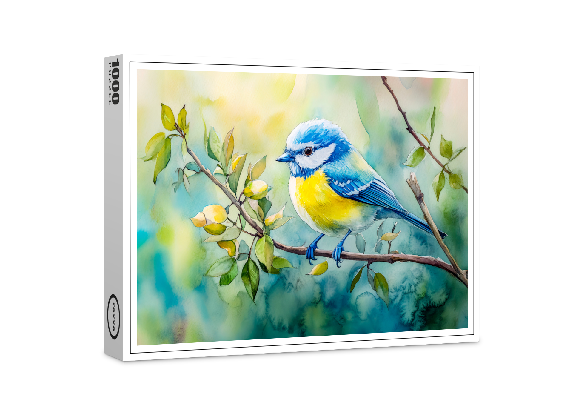 raxxa Premium-Puzzle: Blue tit on a branch watercolor painting