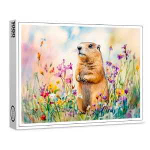 raxxa Premium-Puzzle: Marmot on a flower meadow watercolor painting