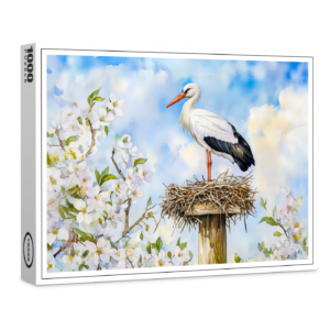 raxxa Premium-Puzzle: White stork on a nest in spring watercolor painting