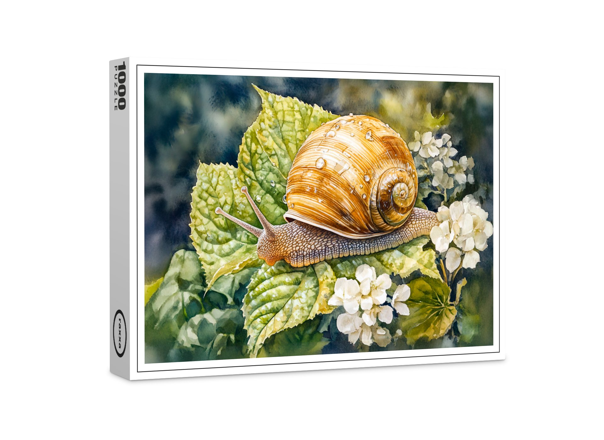 raxxa Premium-Puzzle: Snail on dogwood bush watercolor painting