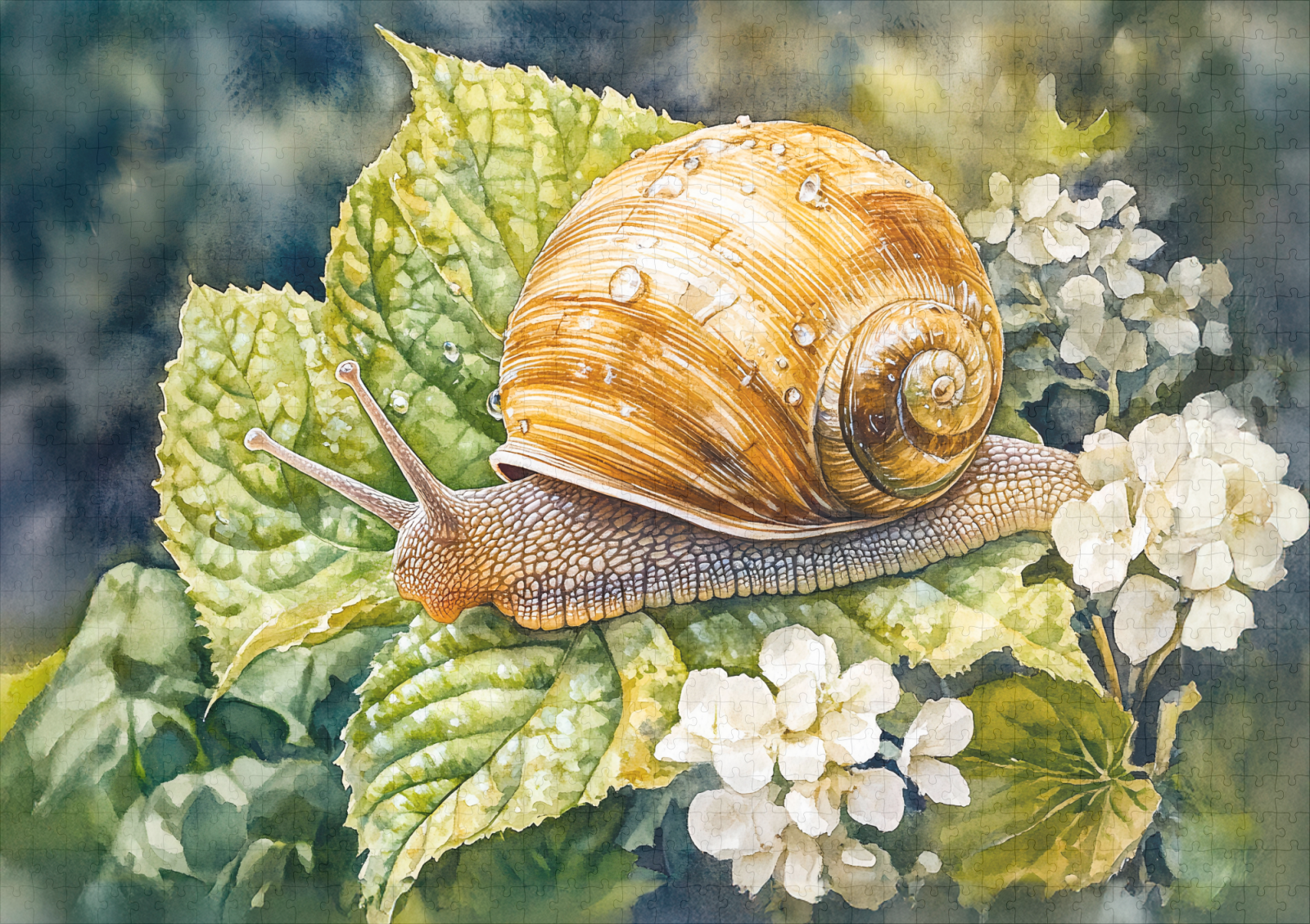 raxxa Premium-Puzzle: Snail on dogwood bush watercolor painting – Image 2
