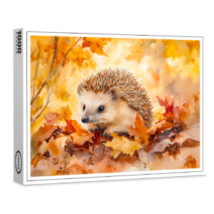 raxxa Premium-Puzzle: Hedgehog in autumn leaves watercolor painting