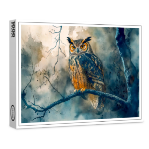 raxxa Premium-Puzzle: Owl at night sitting on a branch watercolor painting