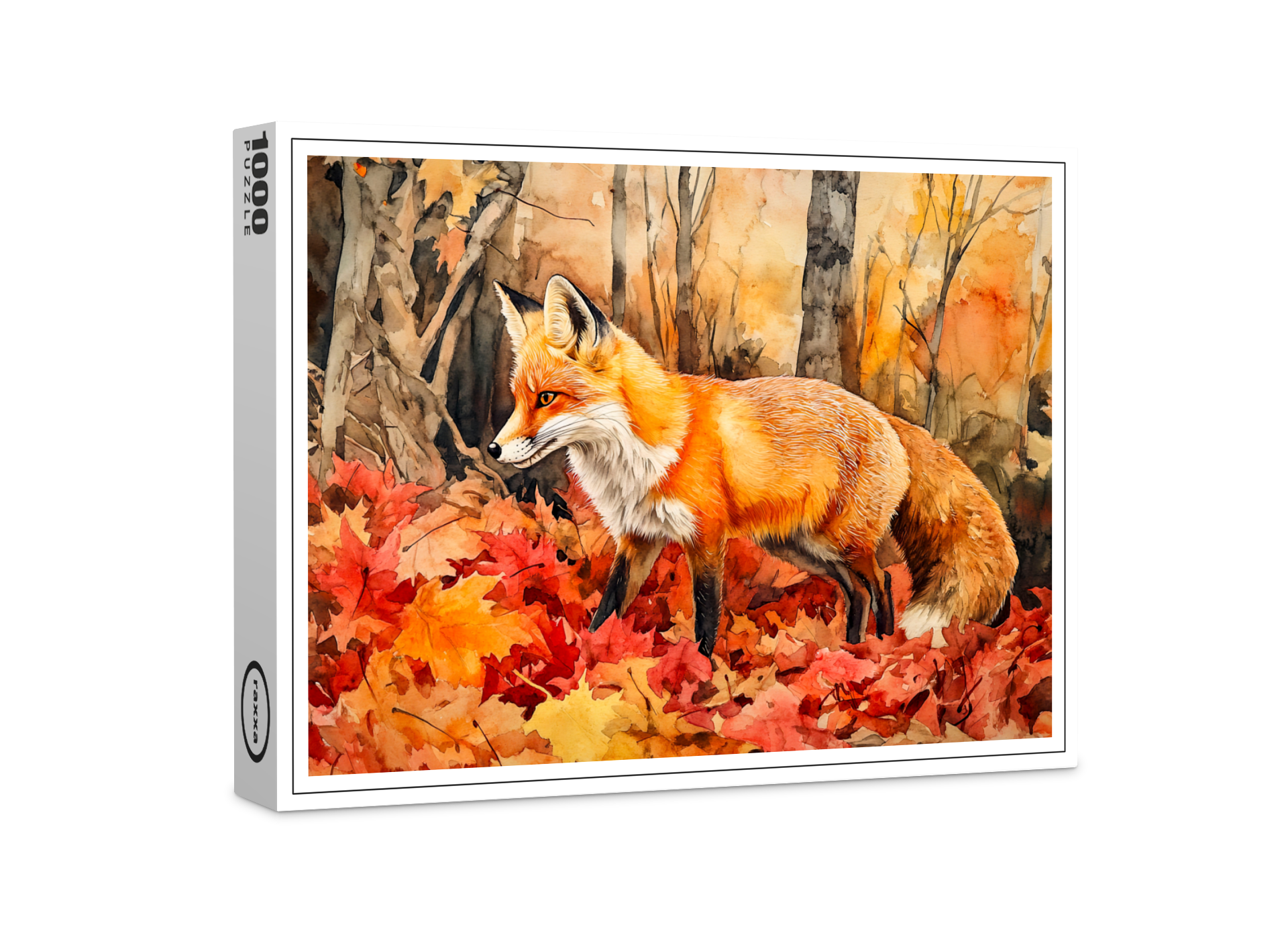 raxxa Premium-Puzzle: Fox in autumn forest watercolor painting