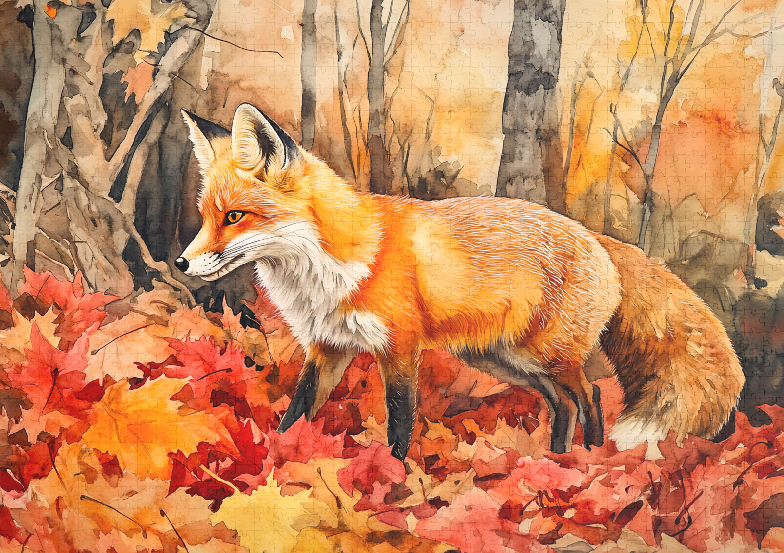 raxxa Premium-Puzzle: Fox in autumn forest watercolor painting - immagine 2