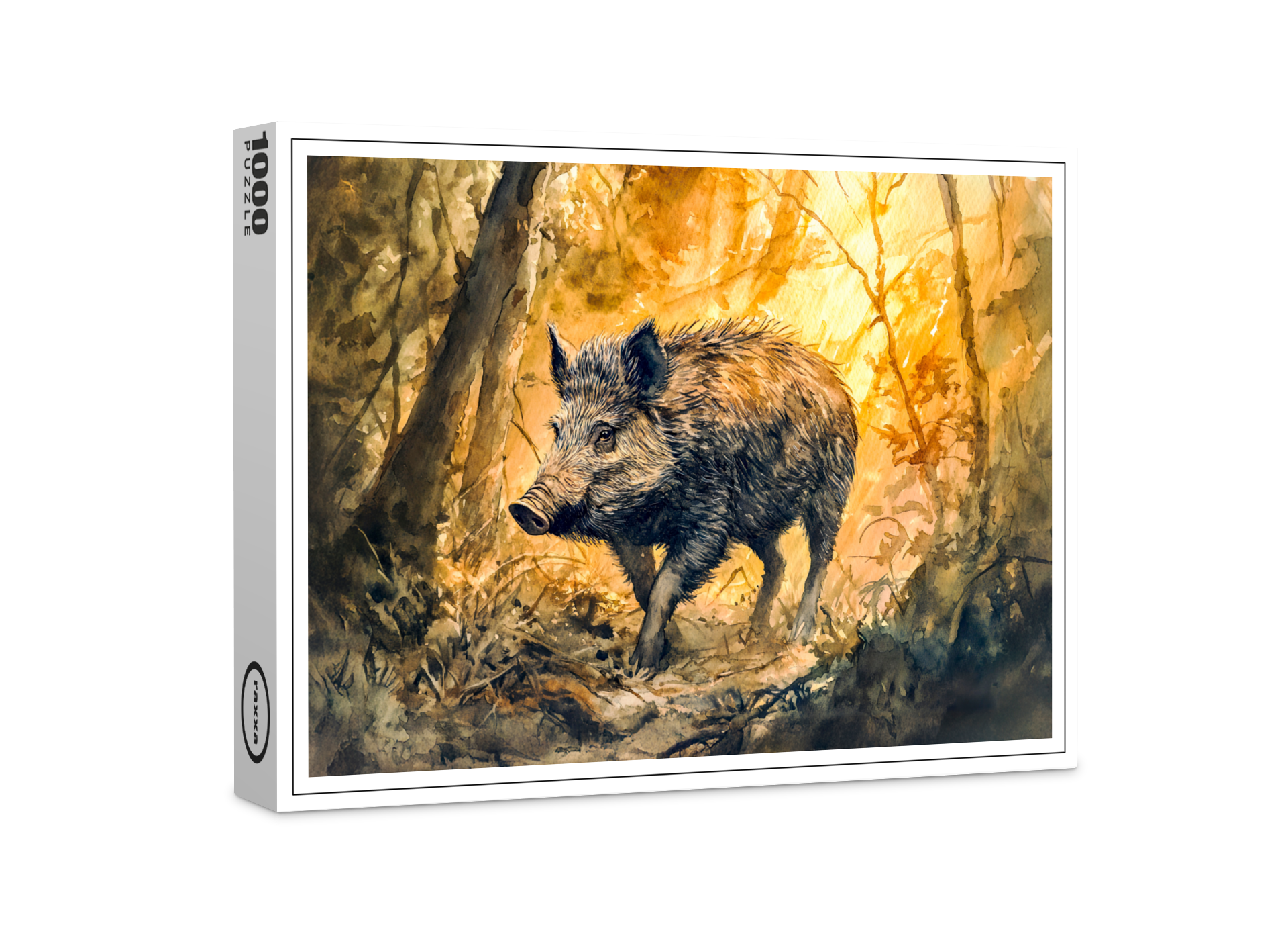 raxxa Premium-Puzzle: Wild boar in forest watercolor painting