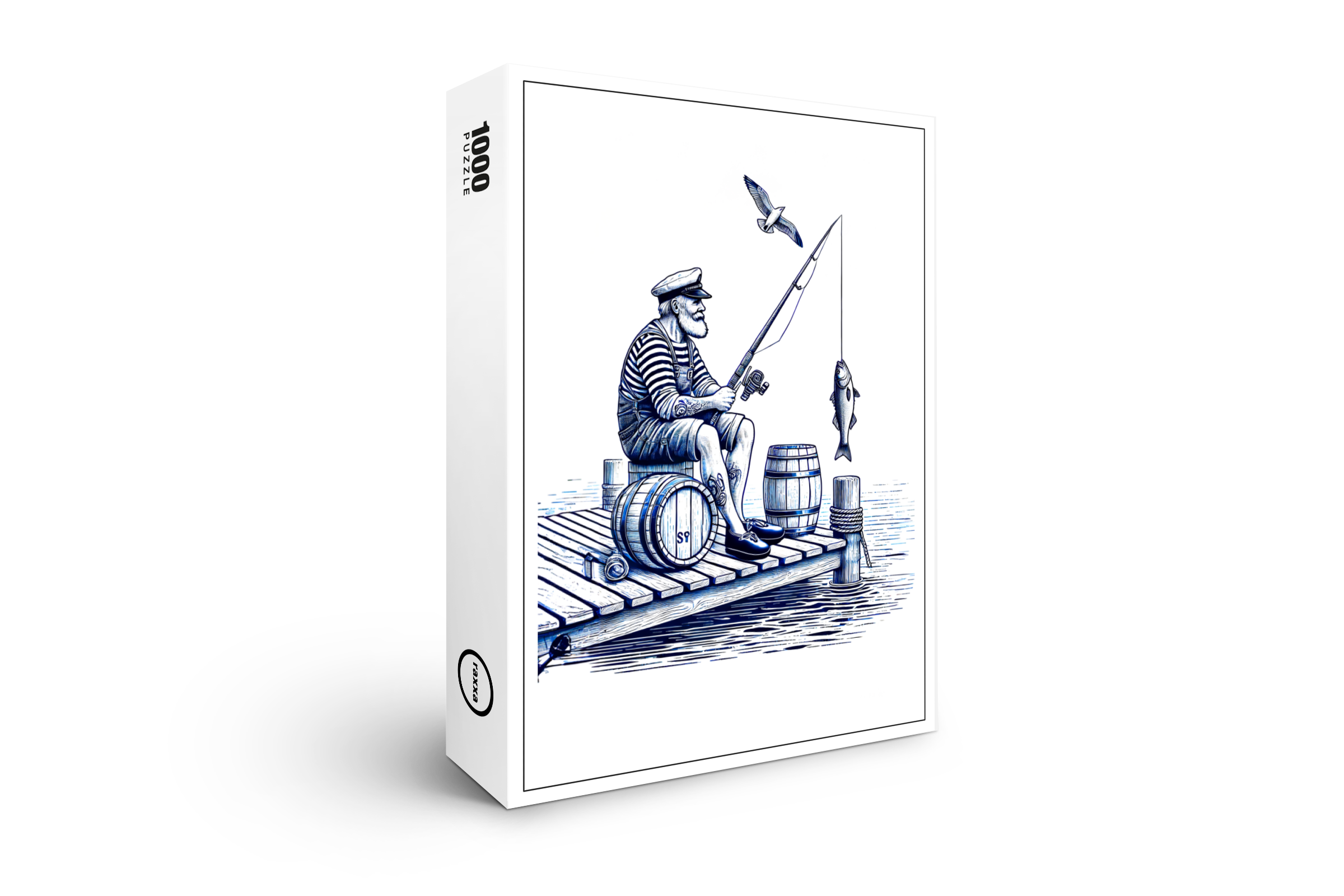 raxxa Premium-Puzzle: Vintage Illustration of a Sailor Sitting on a Pier Fishing