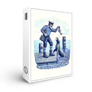 raxxa Premium-Puzzle: Vintage Illustration of a Matron Feeding a Seal at the Pier