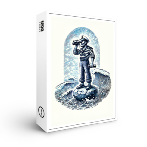 raxxa Premium-Puzzle: Vintage Illustration of a Sailor Standing on a Rock Looking Through Binoculars