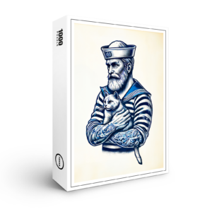raxxa Premium-Puzzle: Vintage Illustration of a Sailor Holding a Cat on His Arm