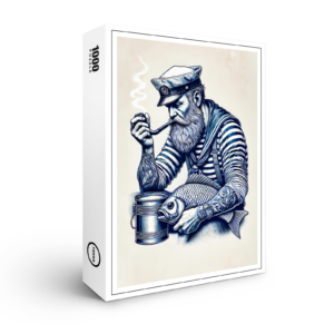 raxxa Premium-Puzzle: Vintage Illustration of a Sailor with a Pipe and Fish Under His Arm