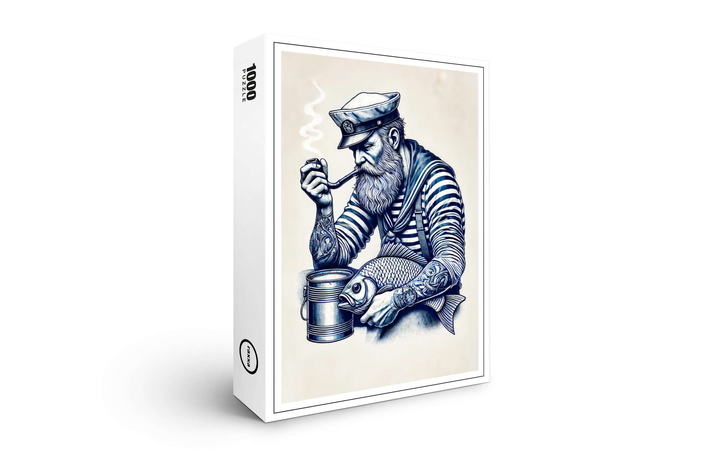 raxxa Premium-Puzzle: Vintage Illustration of a Sailor with a Pipe and Fish Under His Arm