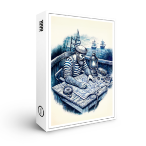 raxxa Premium-Puzzle: Vintage Illustration of a Sailor Reading a Nautical Map on the Ship’s Deck