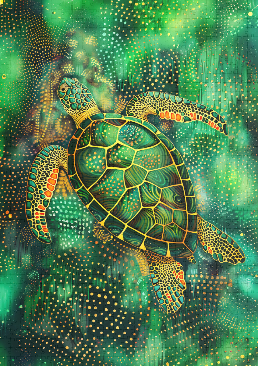 raxxa Premium-Puzzle: Green Sea Turtle in Aborigine Dot Art Style – Image 2