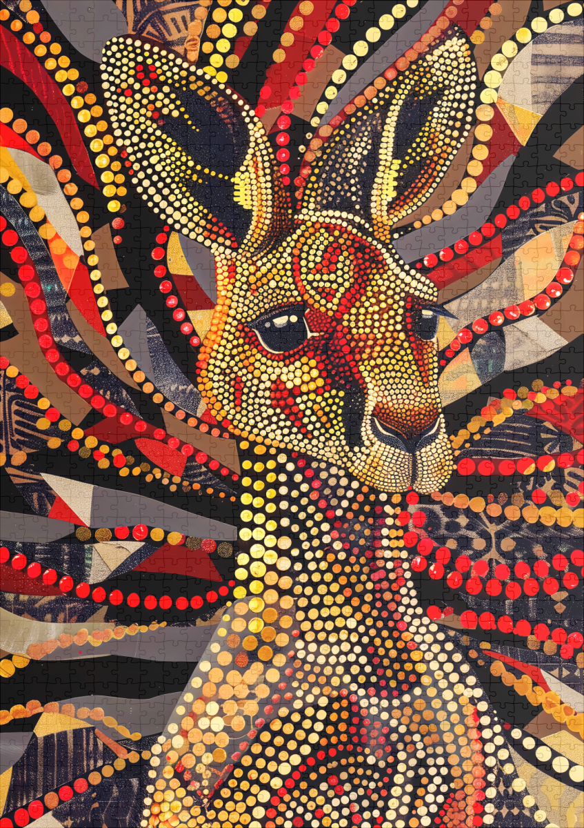 raxxa Premium-Puzzle: Red Kangaroo in Aborigine Dot Art Style - Image 2