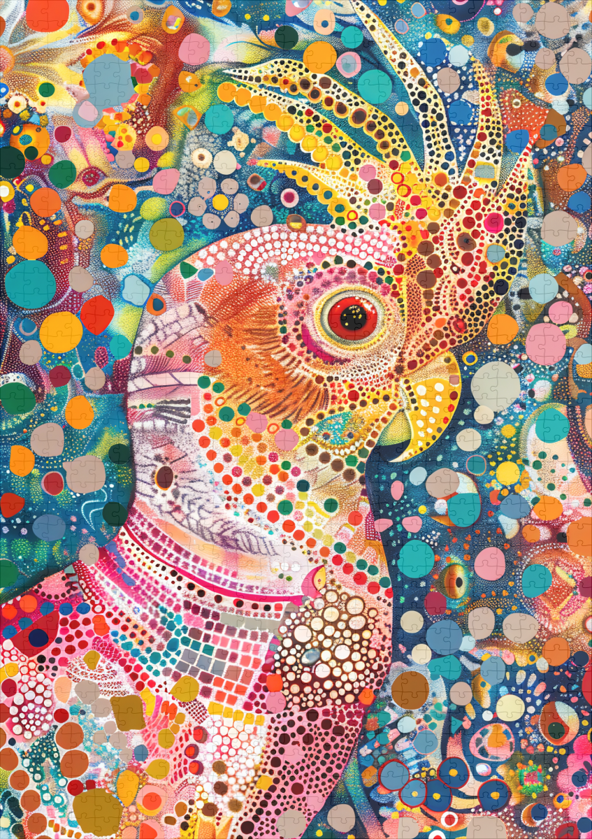 raxxa Premium-Puzzle: Pink Cockatoo in Aborigine Dot Art Style – Image 2