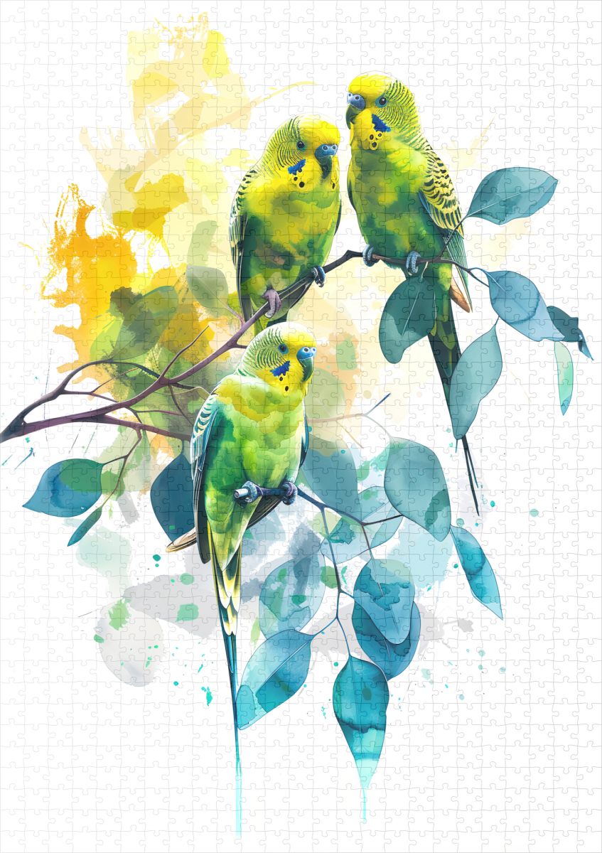 raxxa Premium-Puzzle: Watercolor Budgerigars in Eucalyptus Tree - Image 2