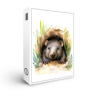 raxxa Premium-Puzzle: Watercolor Wombat Peeking from Burrow