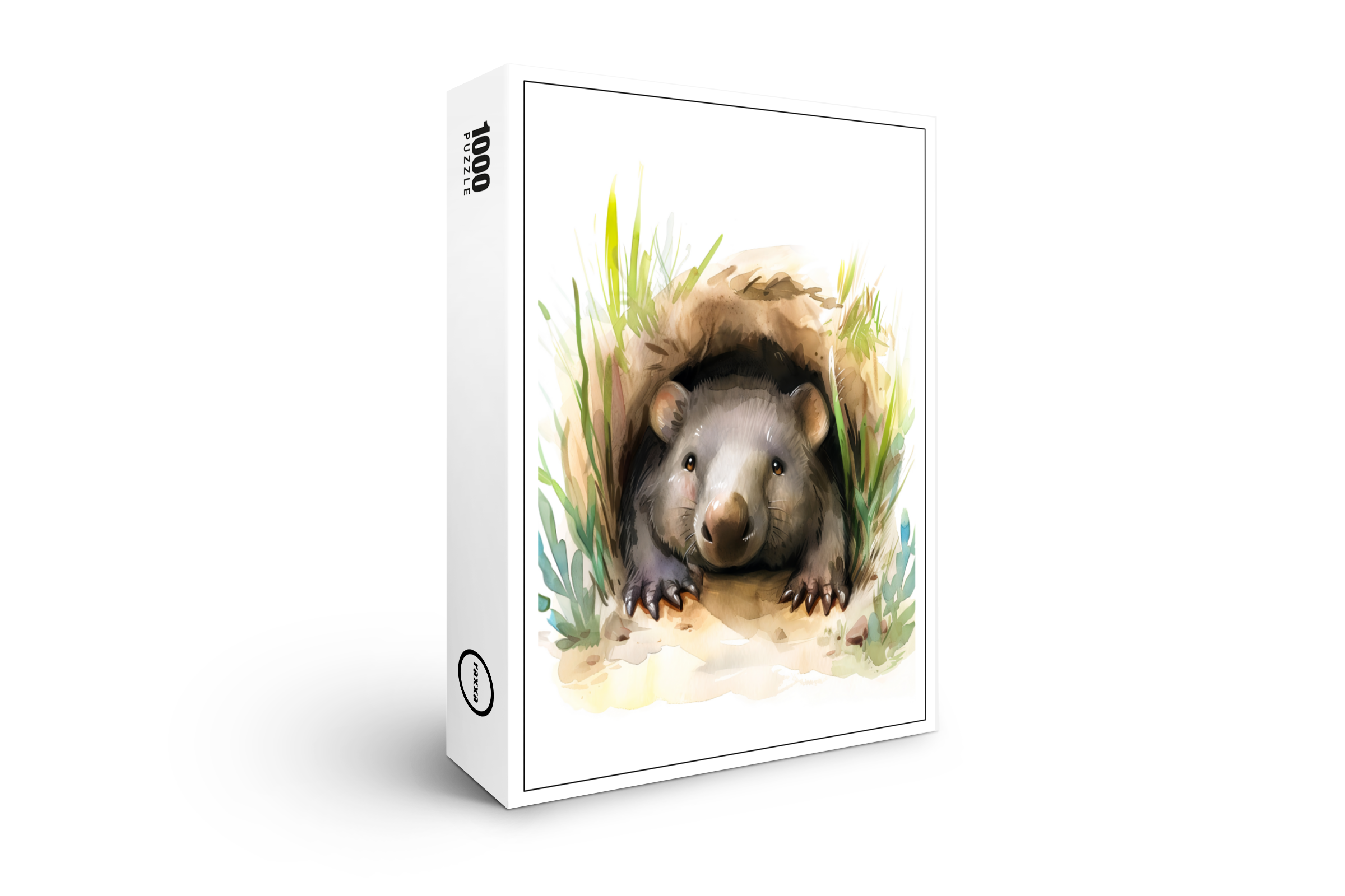 raxxa Premium-Puzzle: Watercolor Wombat Peeking from Burrow
