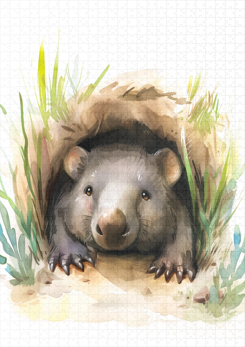raxxa Premium-Puzzle: Watercolor Wombat Peeking from Burrow – Bild 2