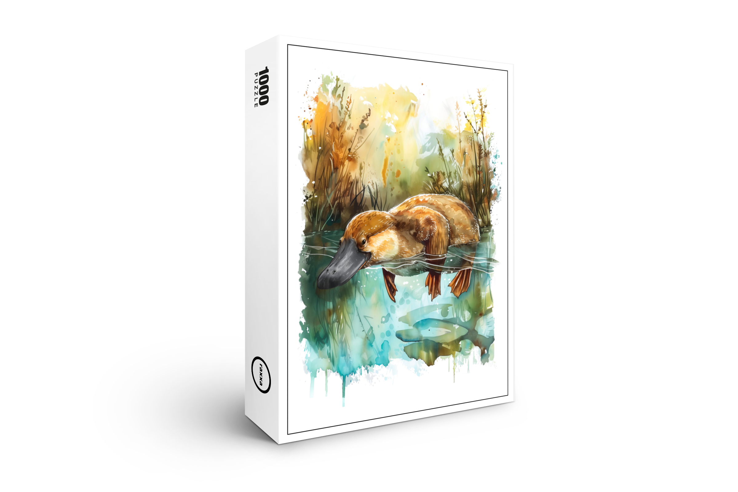 raxxa Premium-Puzzle: Watercolor Platypus Swimming in Pond