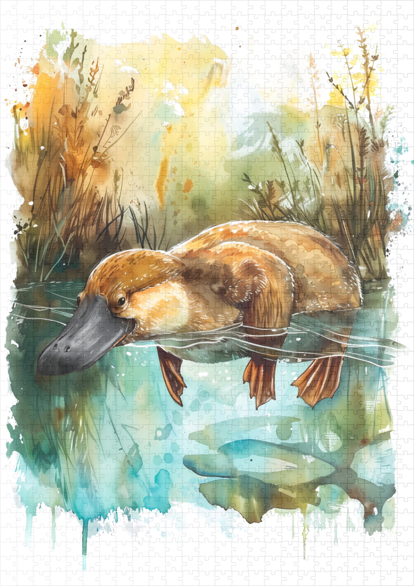 raxxa Premium-Puzzle: Watercolor Platypus Swimming in Pond - Image 2