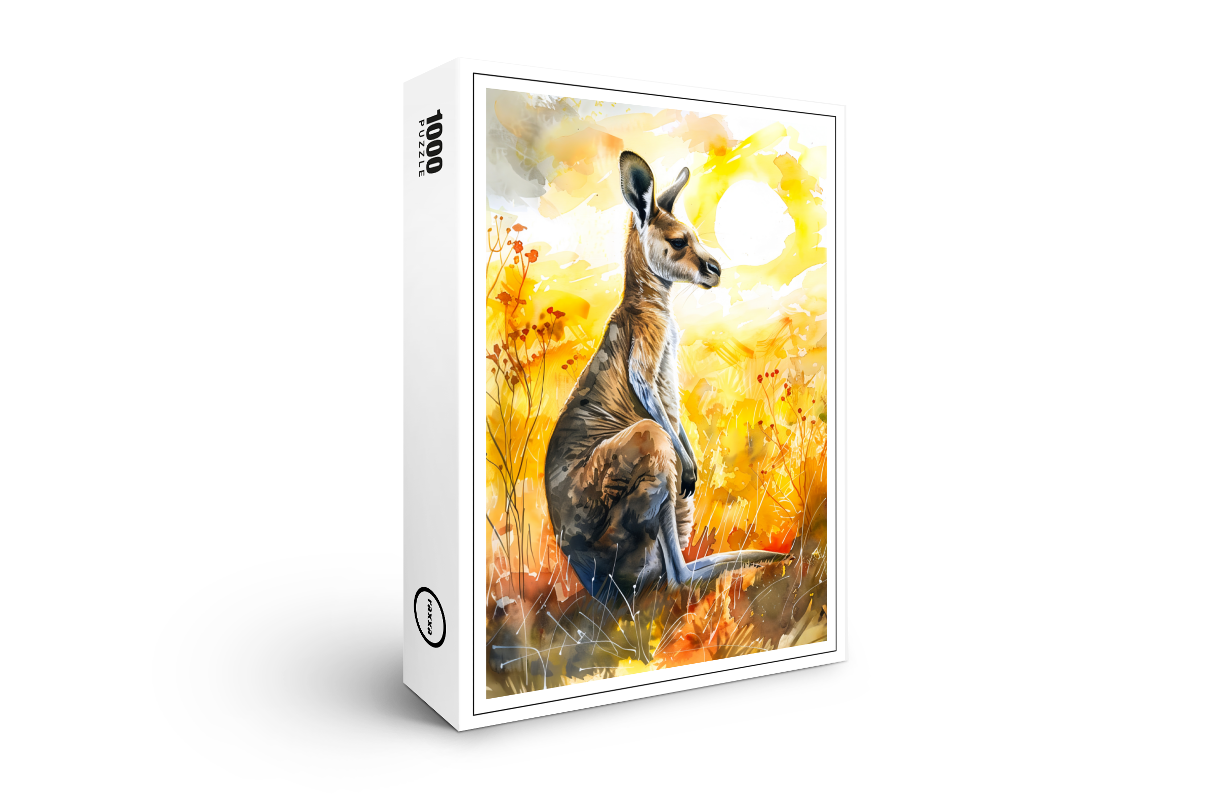 raxxa Premium-Puzzle: Watercolor Kangaroo at Sunset