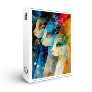 raxxa Premium-Puzzle: Abstract Cat Portrait Amidst Galactic Wonders
