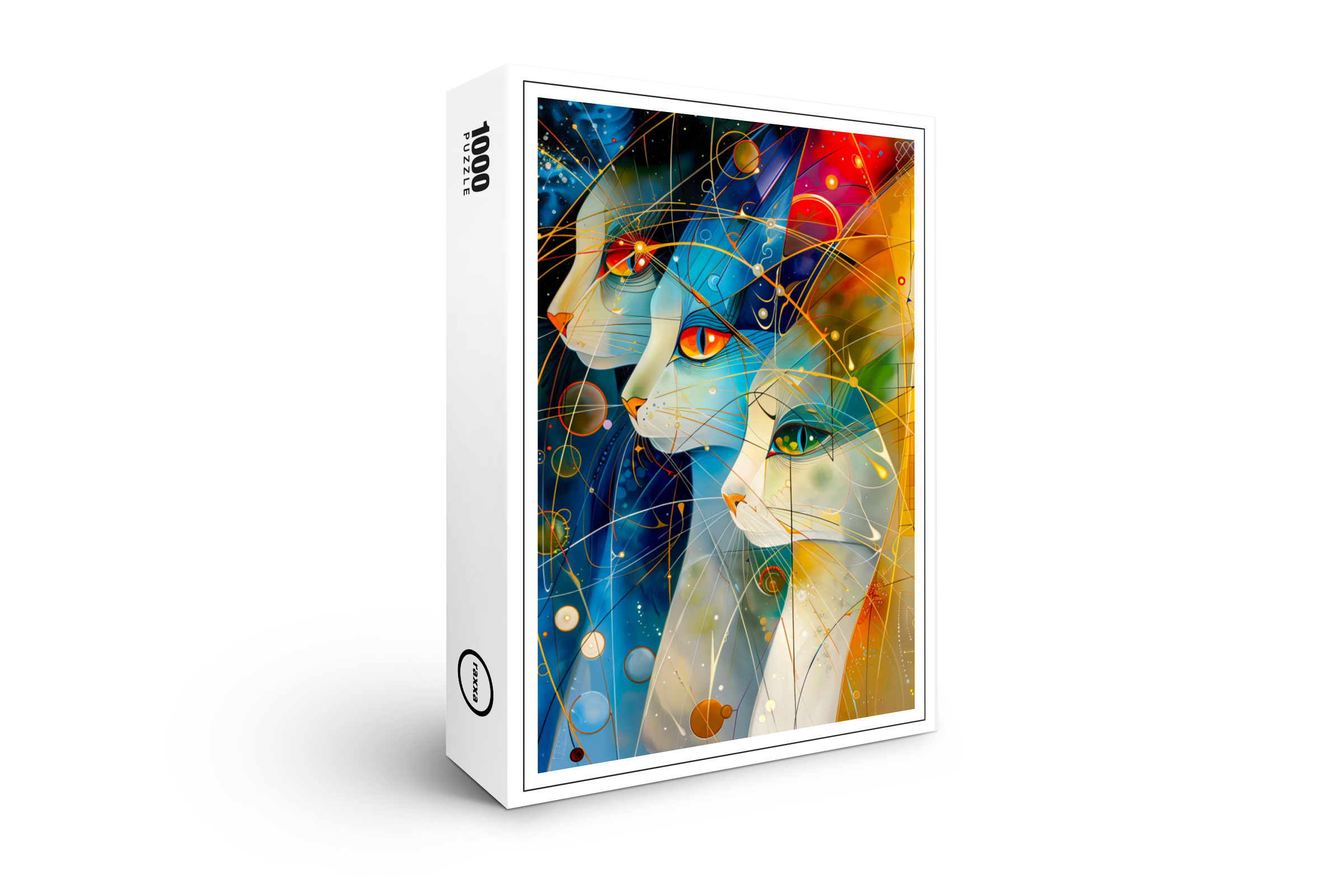 raxxa Premium-Puzzle: Abstract Cat Portrait Amidst Galactic Wonders