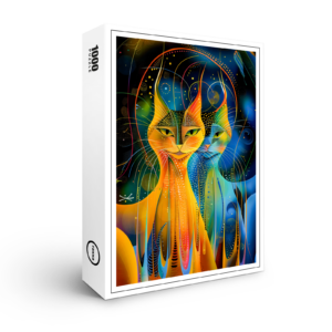 raxxa Premium-Puzzle: Abstract Cat Portrait Amidst Galactic Wonders