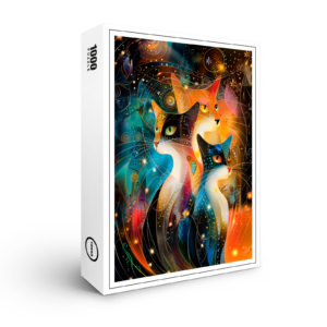 raxxa Premium-Puzzle: Abstract Cat Portrait Amidst Galactic Wonders