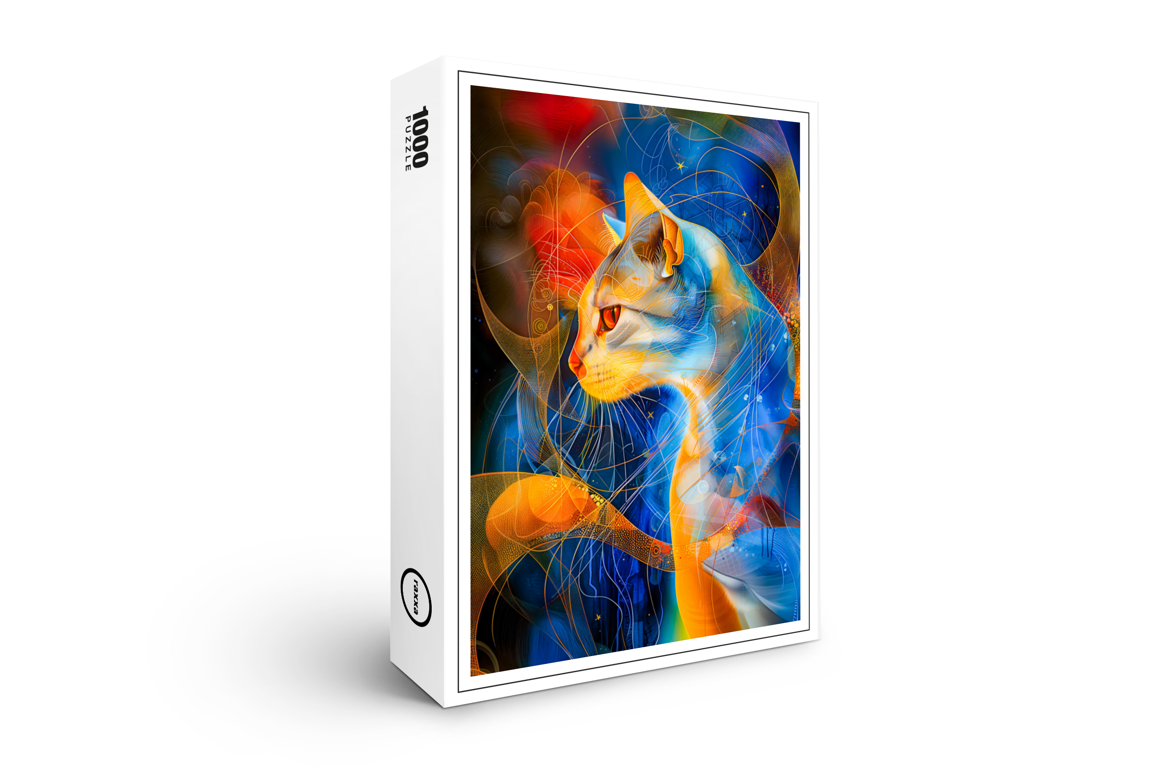 raxxa Premium-Puzzle: Abstract Cat Portrait Amidst Galactic Wonders