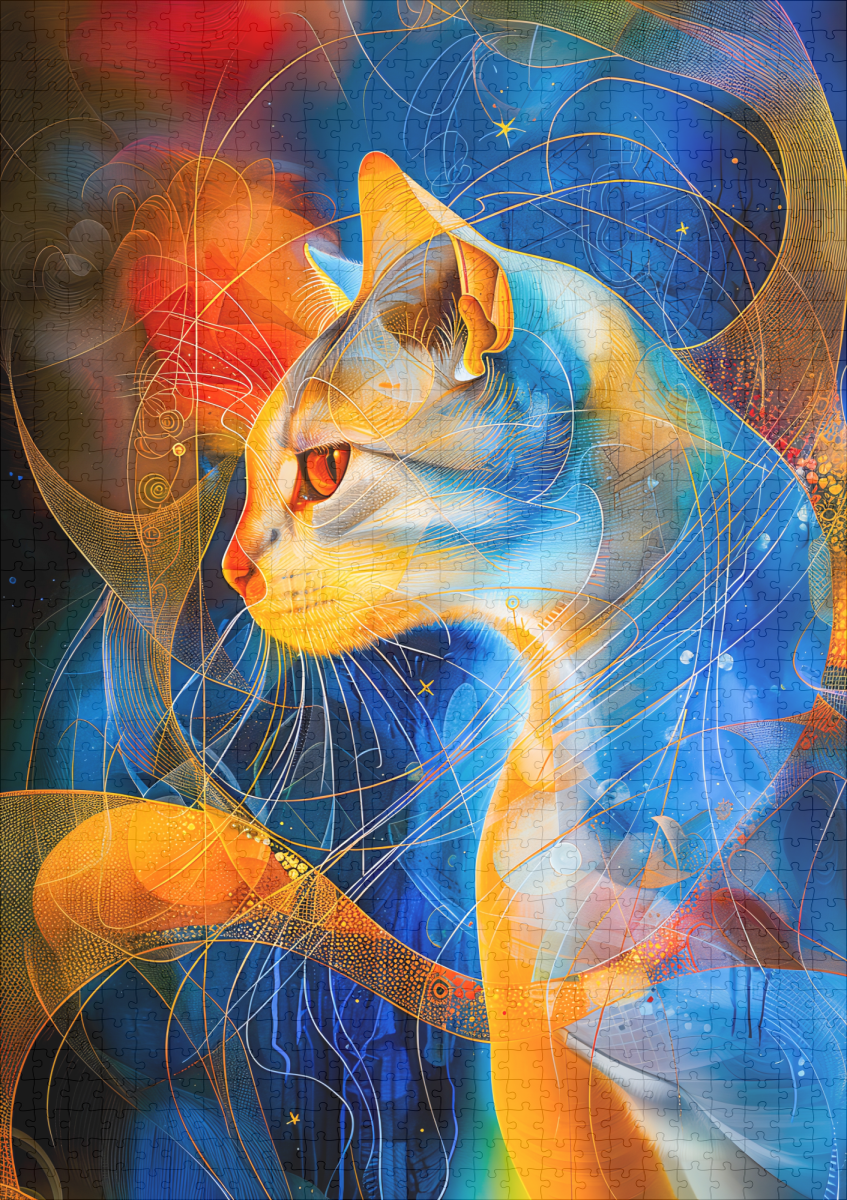 raxxa Premium-Puzzle: Abstract Cat Portrait Amidst Galactic Wonders - Image 2