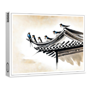 raxxa Premium-Puzzle: Swallows Resting on the Roof of a Chinese Temple in Ink Painting