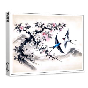 raxxa Premium-Puzzle: Swallows Soaring Through the Sky in Chinese Ink Painting