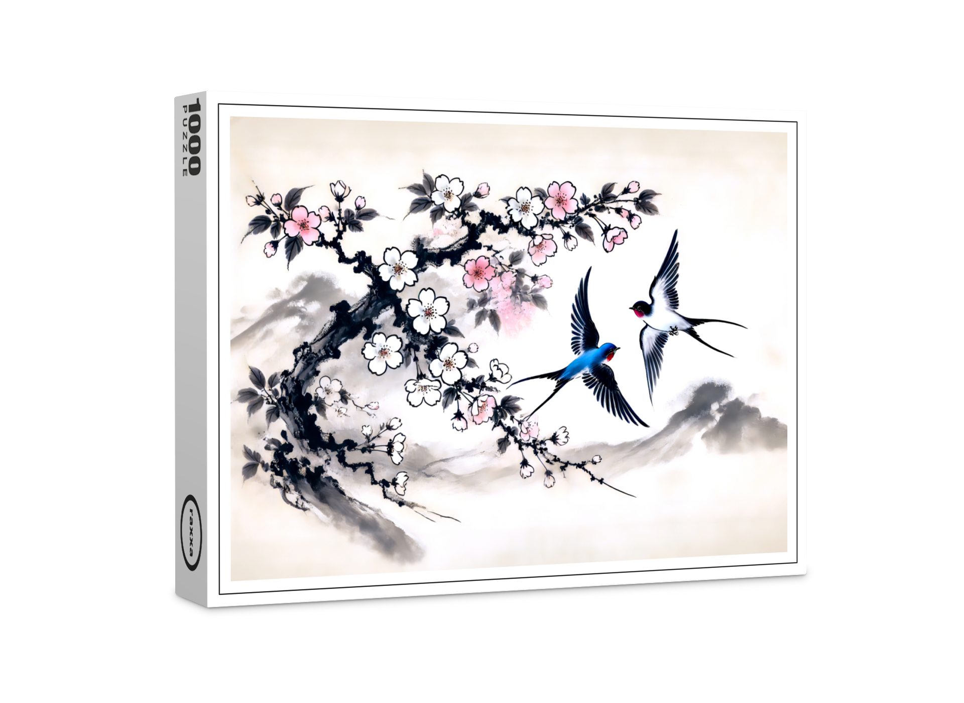 raxxa Premium-Puzzle: Swallows Soaring Through the Sky in Chinese Ink Painting