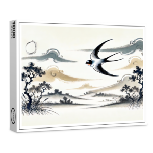 raxxa Premium-Puzzle: Group of Swallows Soaring Through the Sky in Chinese Ink Painting