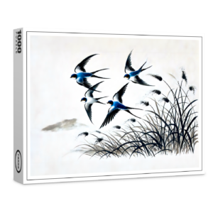 raxxa Premium-Puzzle: Group of Swallows Soaring Through the Sky in Chinese Ink Painting