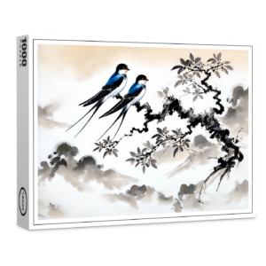 raxxa Premium-Puzzle: Swallows Perched on a Branch in Chinese Ink Painting