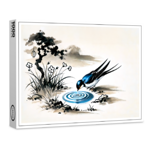 raxxa Premium-Puzzle: Swallow Drinking Water in a Stream in Chinese Ink Painting