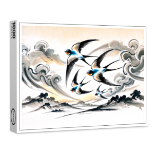 raxxa Premium-Puzzle: Swallows Soaring Through the Sky in Chinese Ink Painting