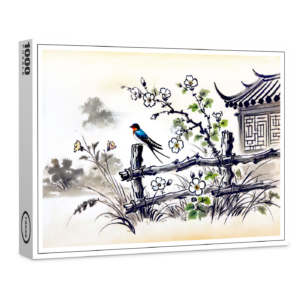 raxxa Premium-Puzzle: Swallow Perched on a Fence in Chinese Ink Painting